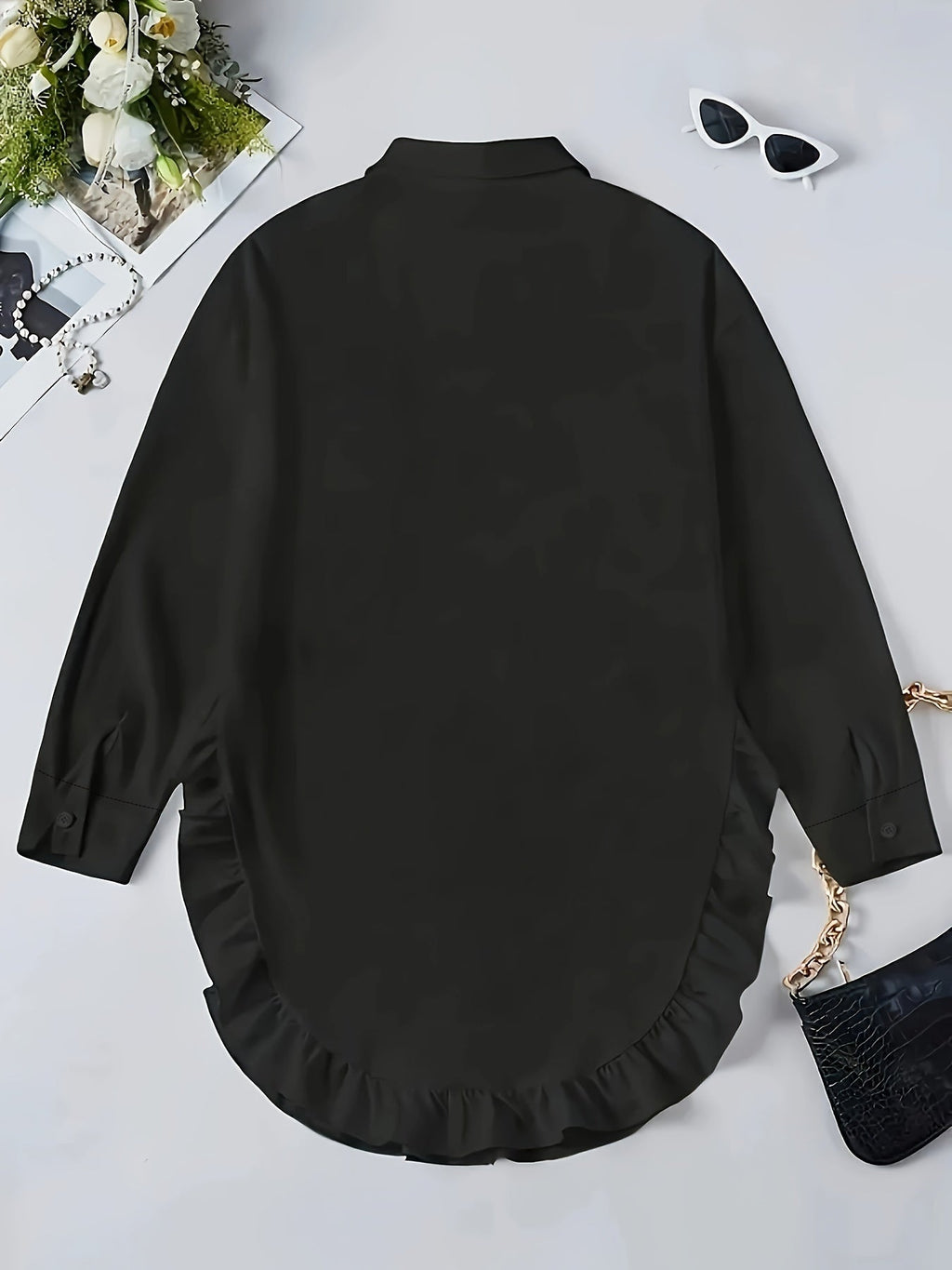 Hem Ruffled Casual Long Sleeve Shirt