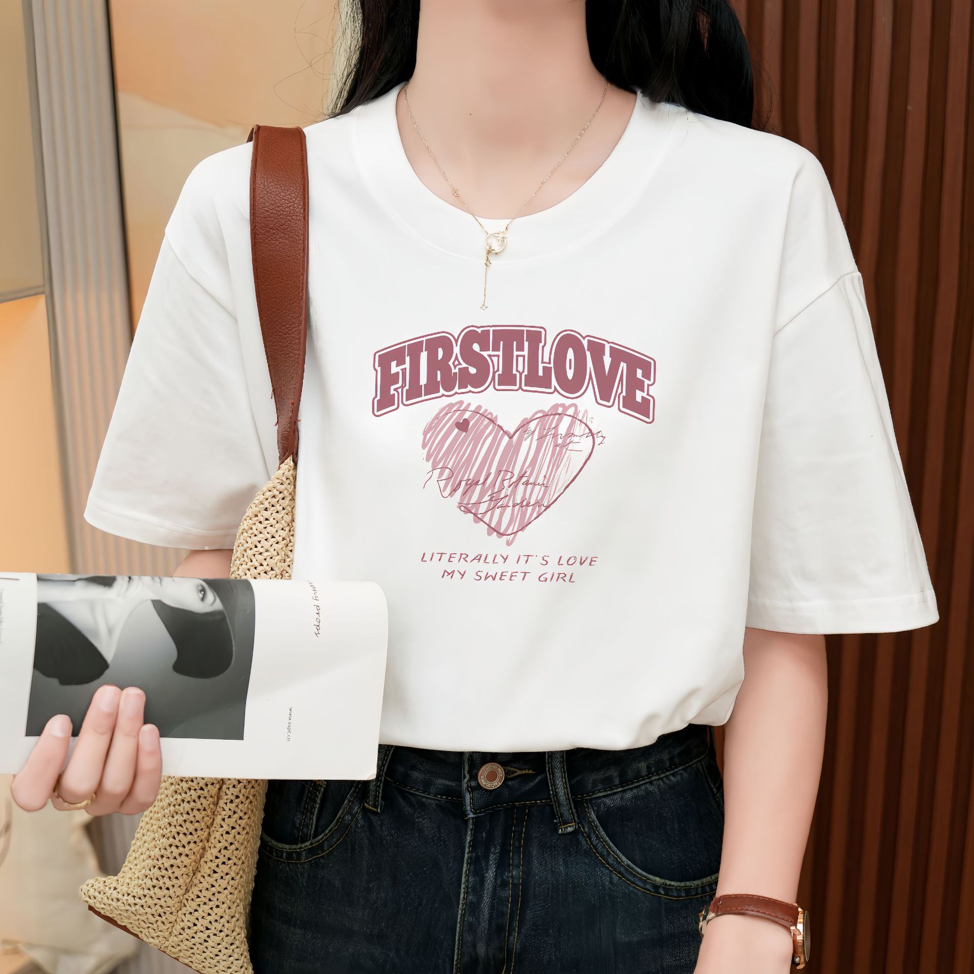 Heavy Pure Cotton Loose Short Sleeve T-shirt