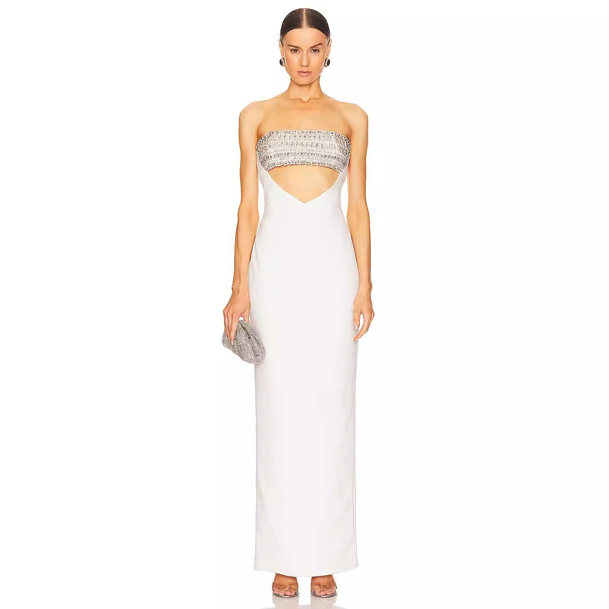 White Diamond Tube Top Bandage Dress Evening Dress