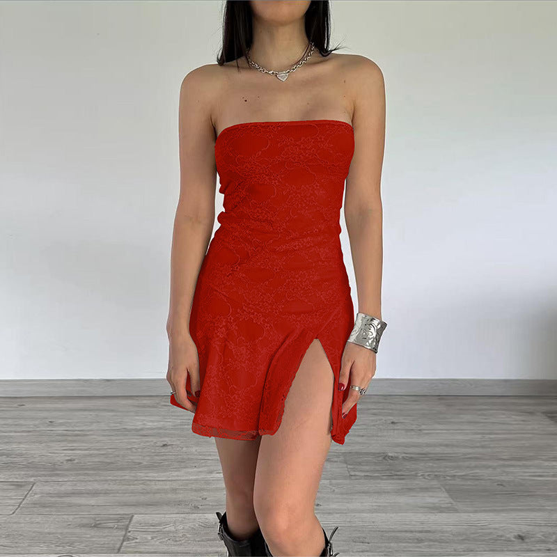 Women's Fashion Tube Top Stitching Lace Slim Dress