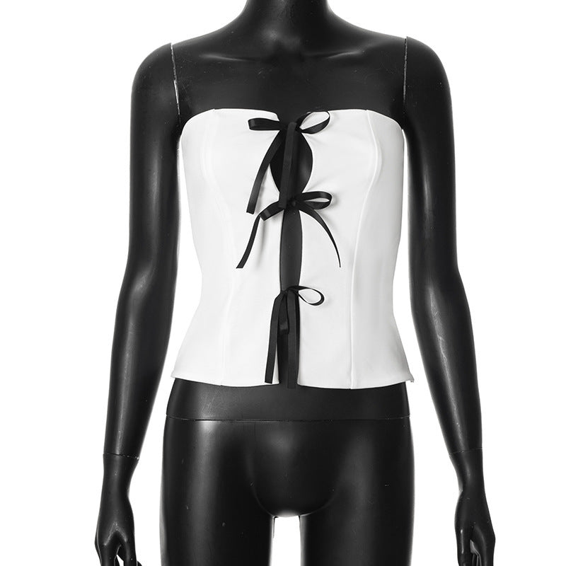 Women's Contrast Color Bow Rope Tube Top