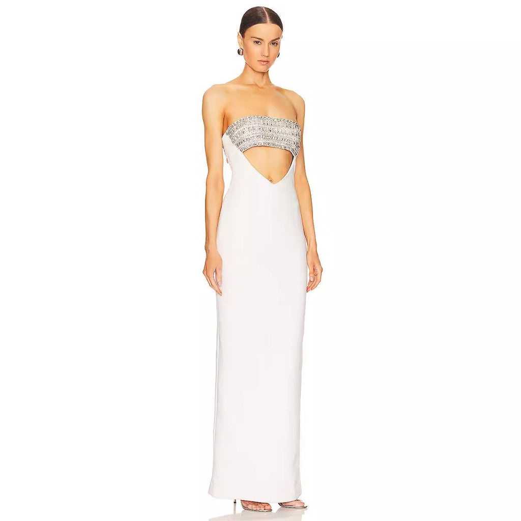 White Diamond Tube Top Bandage Dress Evening Dress