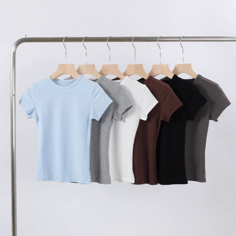 Women's Shoulder Round Neck T-shirt Slim Fit Slimming