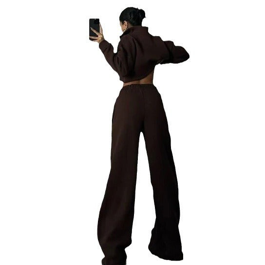 Solid Color Round Neck Pullover Long Sleeve Sweater Fashion Casual Trousers Suit