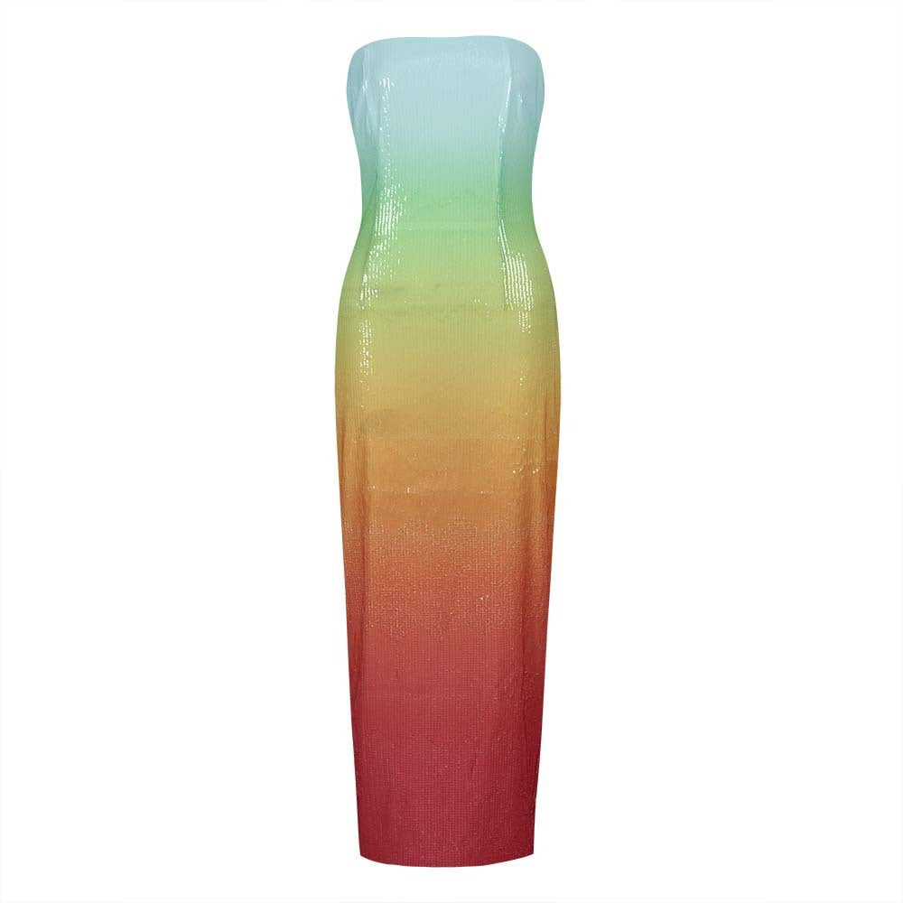 Women's Clothing Fashion Sexy Figure Tube Top High Waist Gradient Color Dress Women