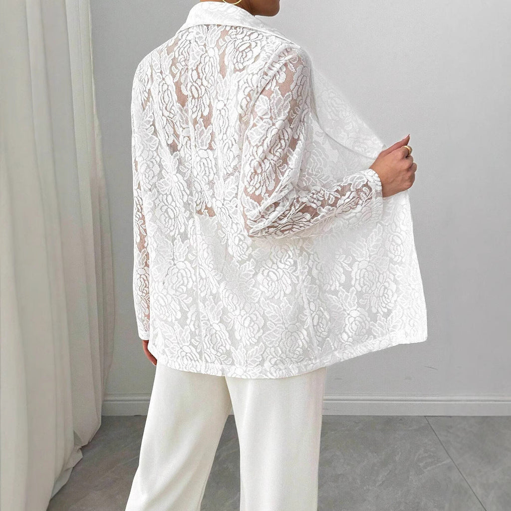 Lace Embroidery White Casual Blazer Women