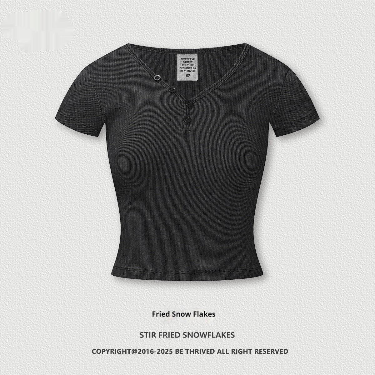 Retro Design Hot Girl Slim Top Button V-neck Shoulder Short Sleeve