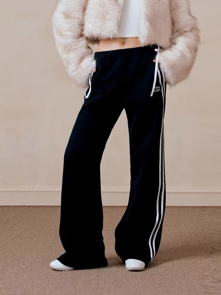 Women's Bow Bandage Sweatpants Straight Wide Leg Casual Sports Pants