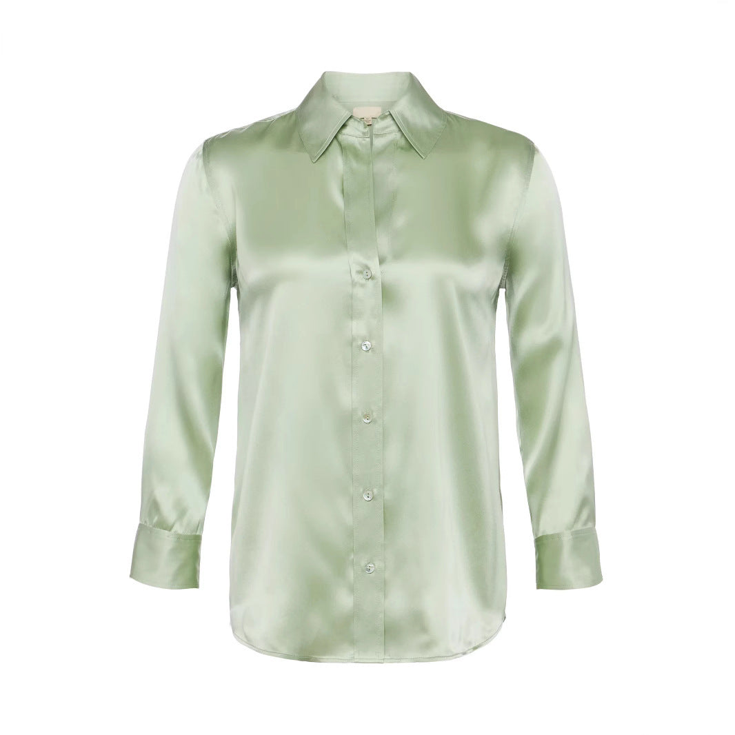 Satin Rayon Shirt Women's Solid Color Top