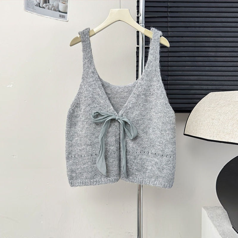 Sleeveless Bow Design Double-sided Wear Bandage Sweet Top