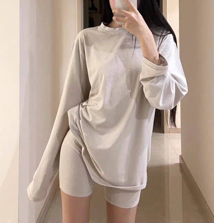 Lazy Skin-friendly Texture Loose Long-sleeved T-shirt For Women