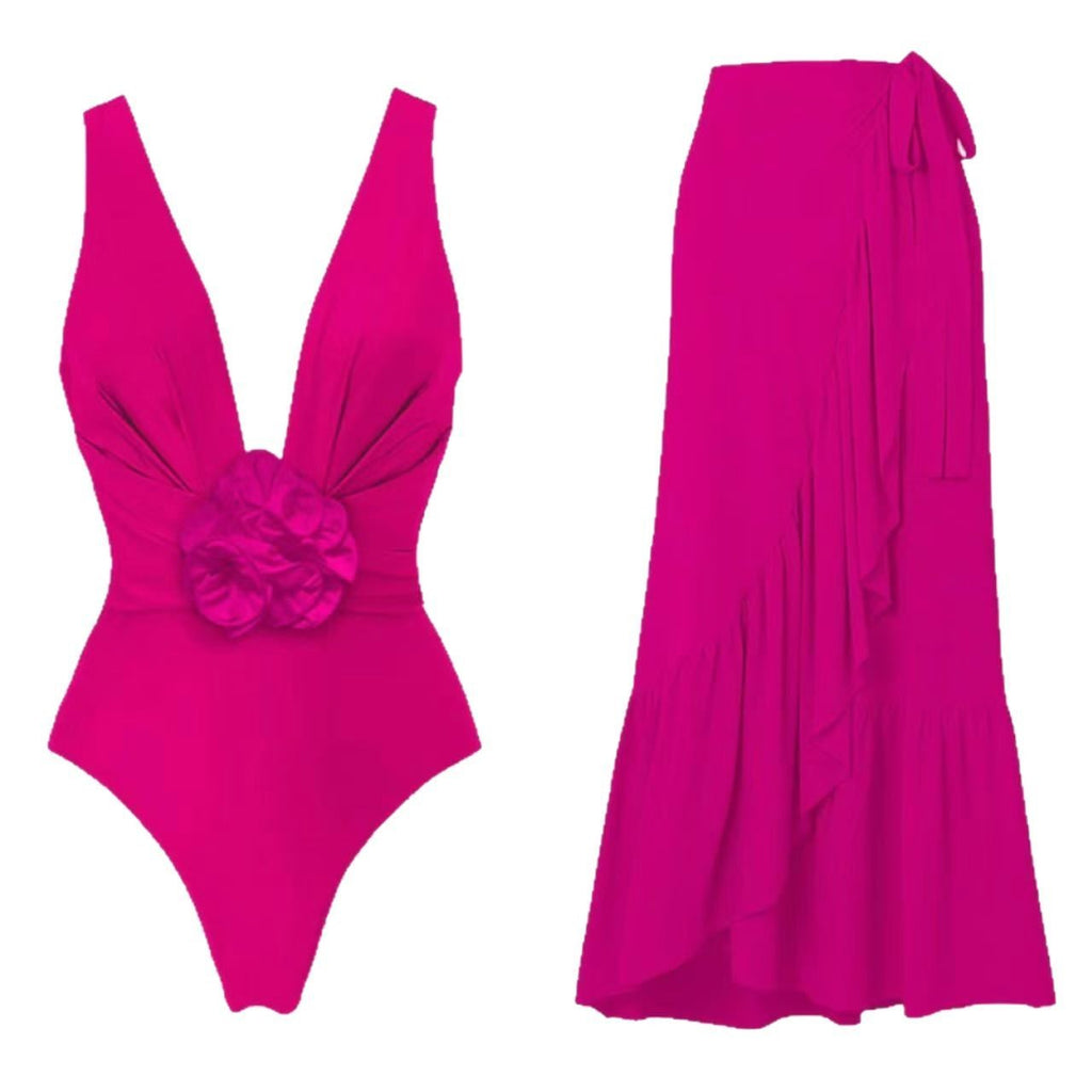 One-piece Swimsuit Three-dimensional Flower Sexy Cover Belly