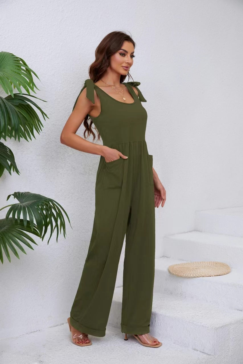 Women's Pocket Lace-up Wide-leg Jumpsuit