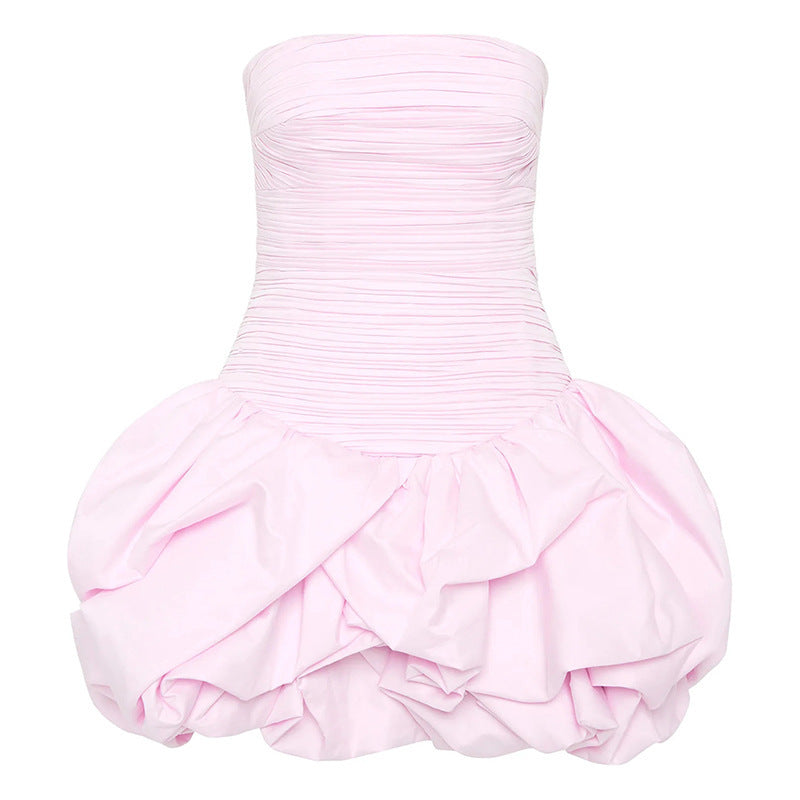 Off-the-shoulder Tube Top Floral Pleated Sexy Dress