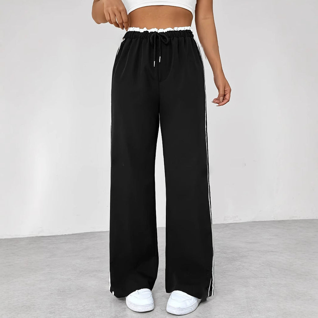 Women's Black Sports Straight Pants Leisure Commute