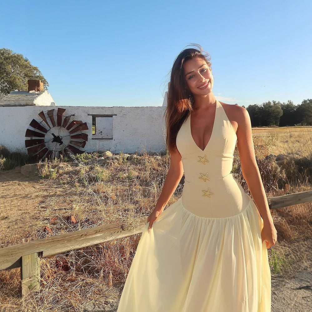 Halter Lace-up Deep V Sexy Girdle Backless Dress