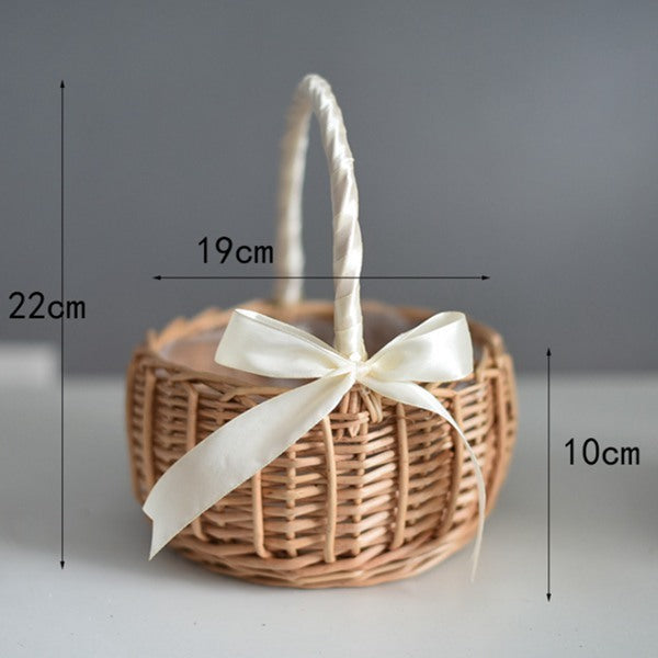 Natural Woven Hand-held Flower Basket Bow