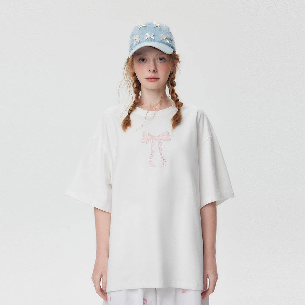 Women's Bow Embroidered Short-sleeved T-shirt