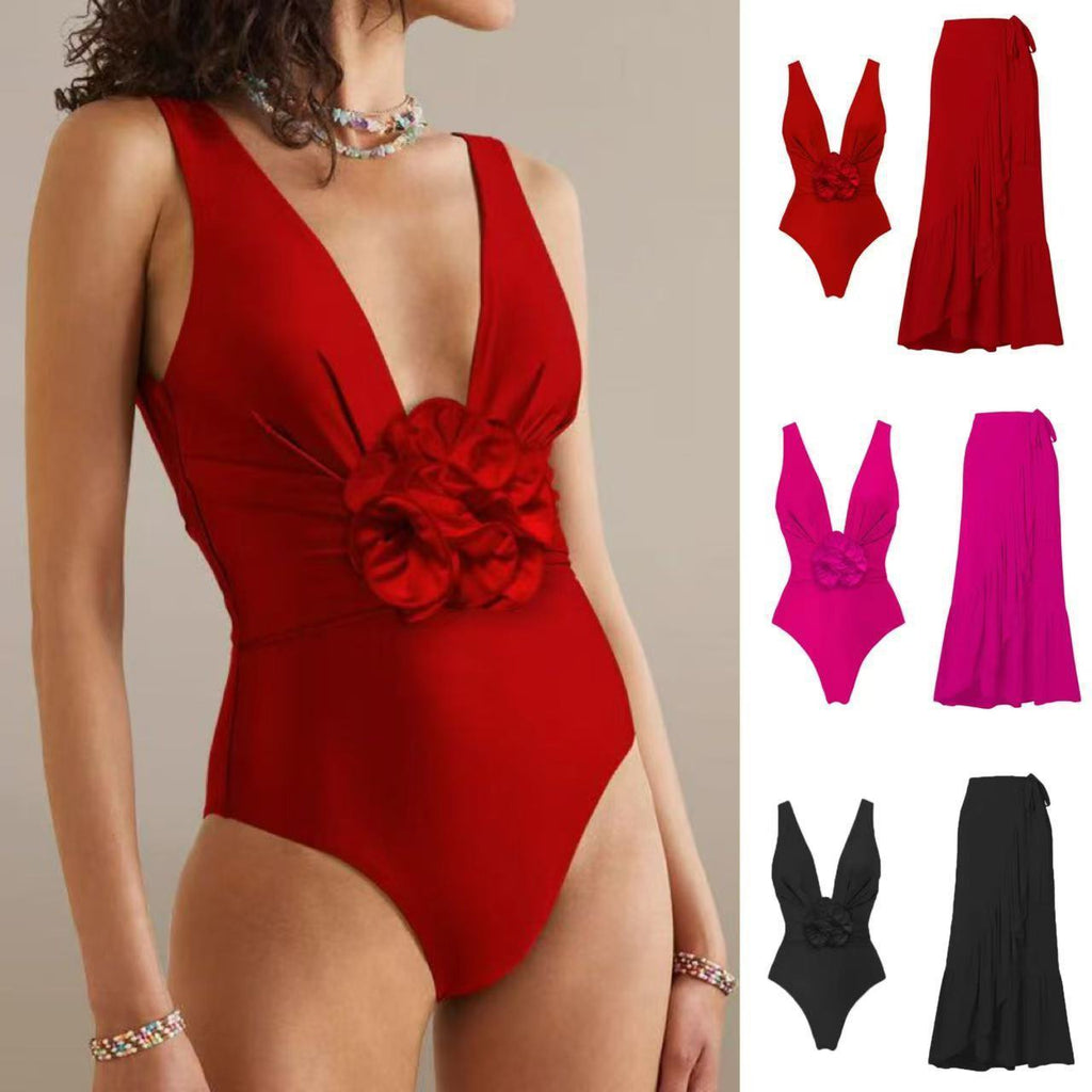 One-piece Swimsuit Three-dimensional Flower Sexy Cover Belly