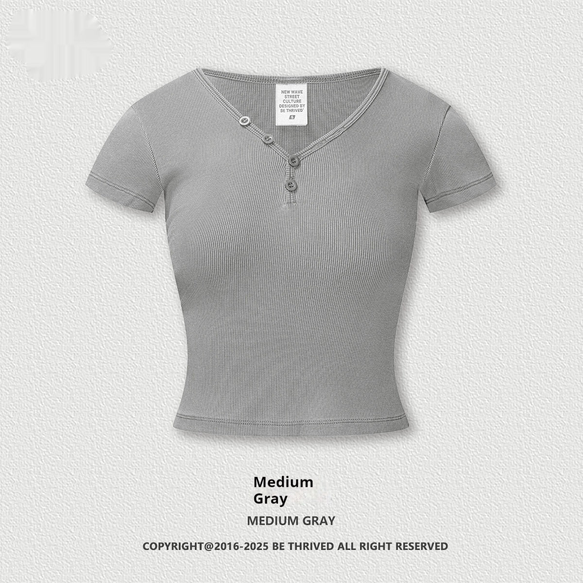 Retro Design Hot Girl Slim Top Button V-neck Shoulder Short Sleeve