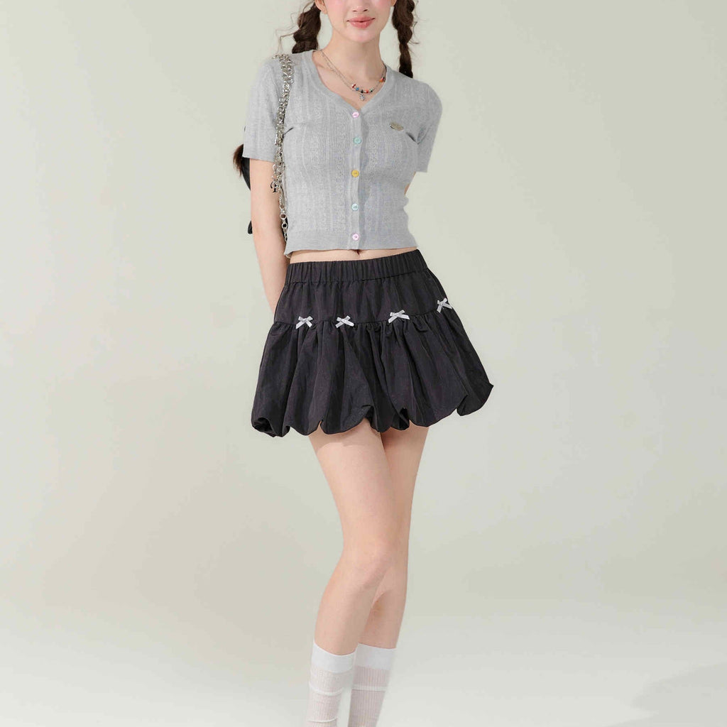 Women's Bow Elastic Waist A- Line Bud Skirt