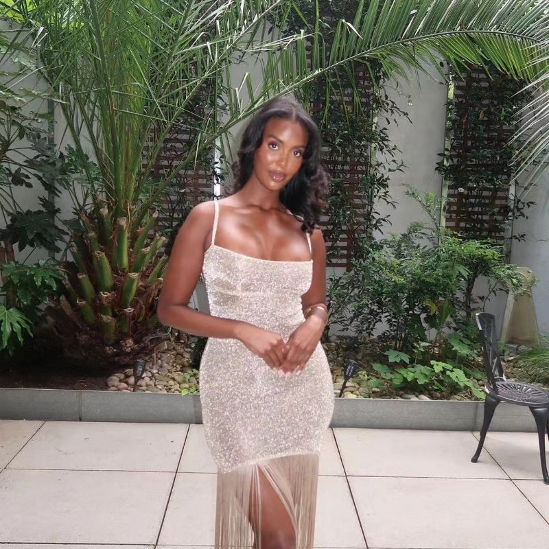 New Shiny Tassel Sling Dress