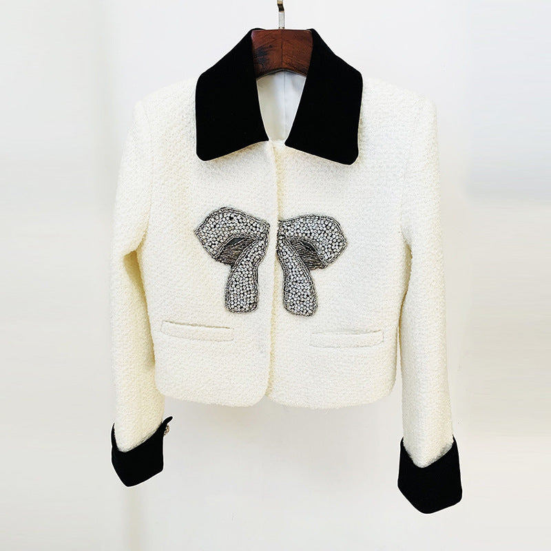 Winter And Autumn New Bow Beaded Jacket Coat
