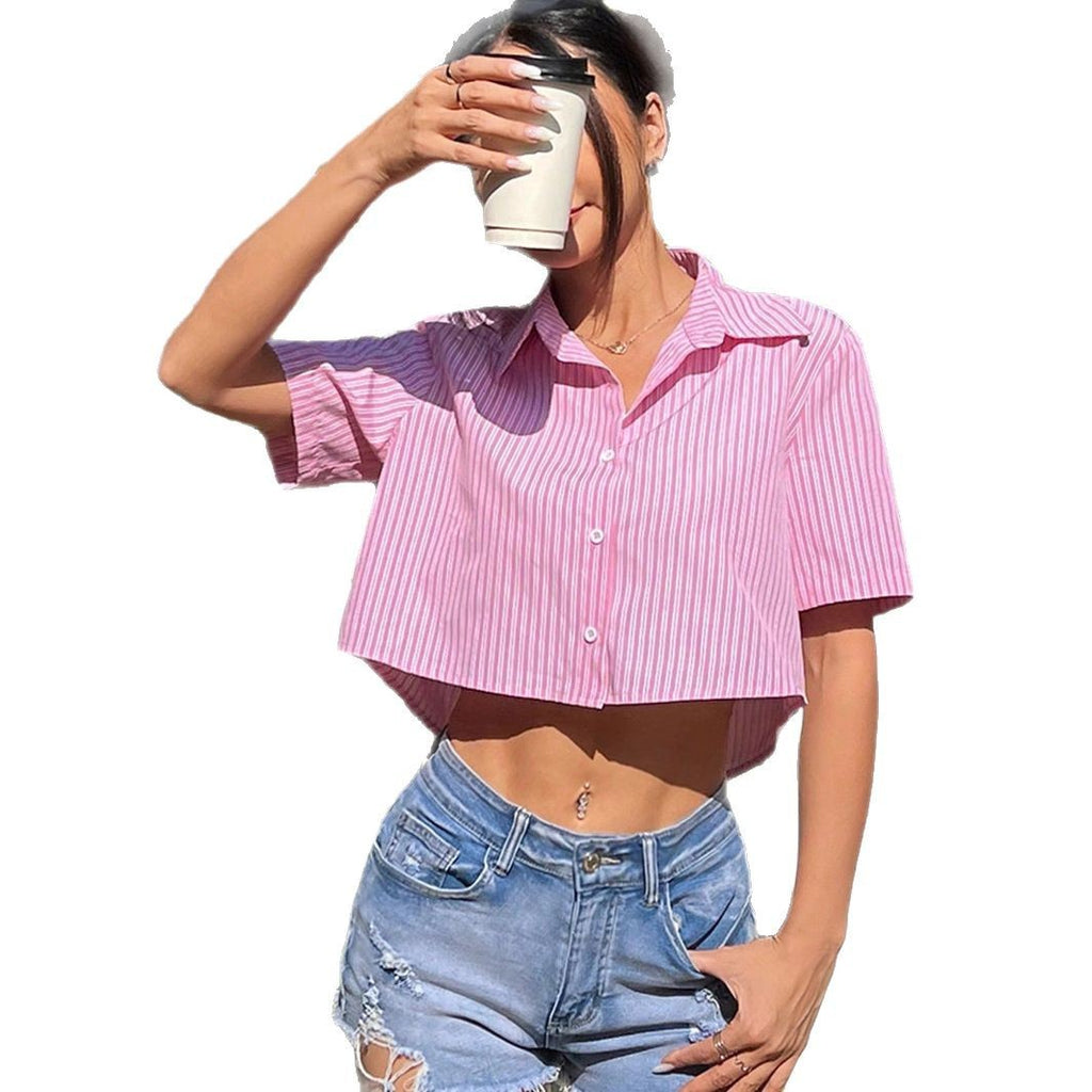 Women's Striped Back Bow Short-sleeved Shirt