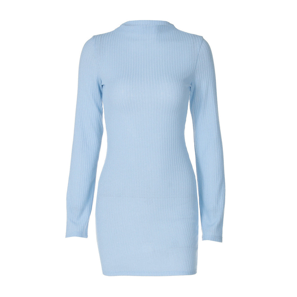 Slim Knit Striped Sheath Long Sleeve Dress