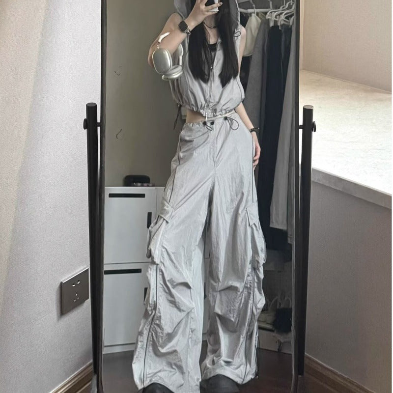 Retro Design Lightweight Breathable Overalls High Waist Loose