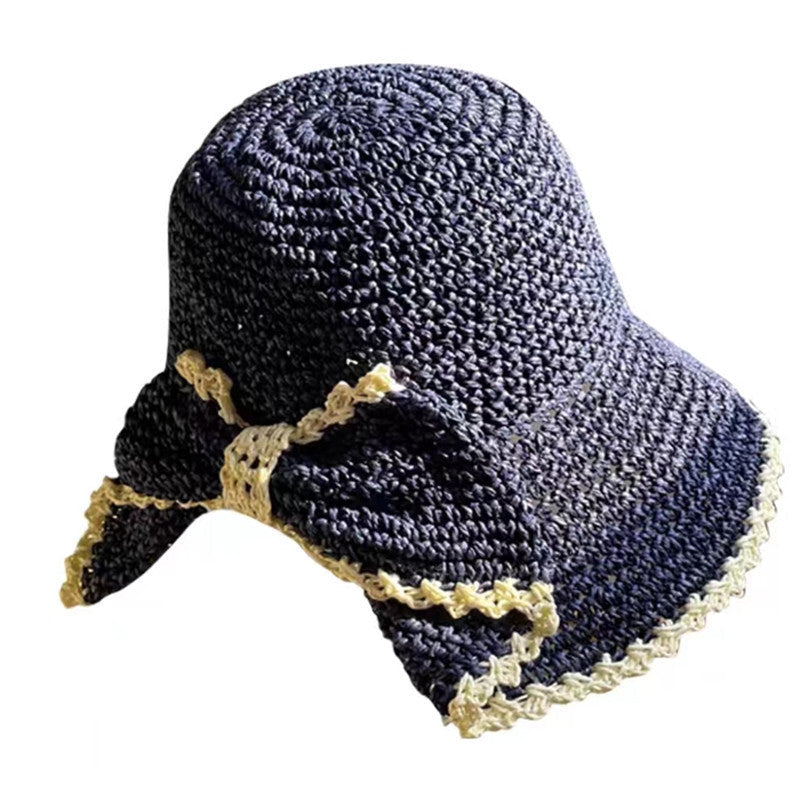 Elegant Bow Hat Hand Crocheting Woven Sun Hat