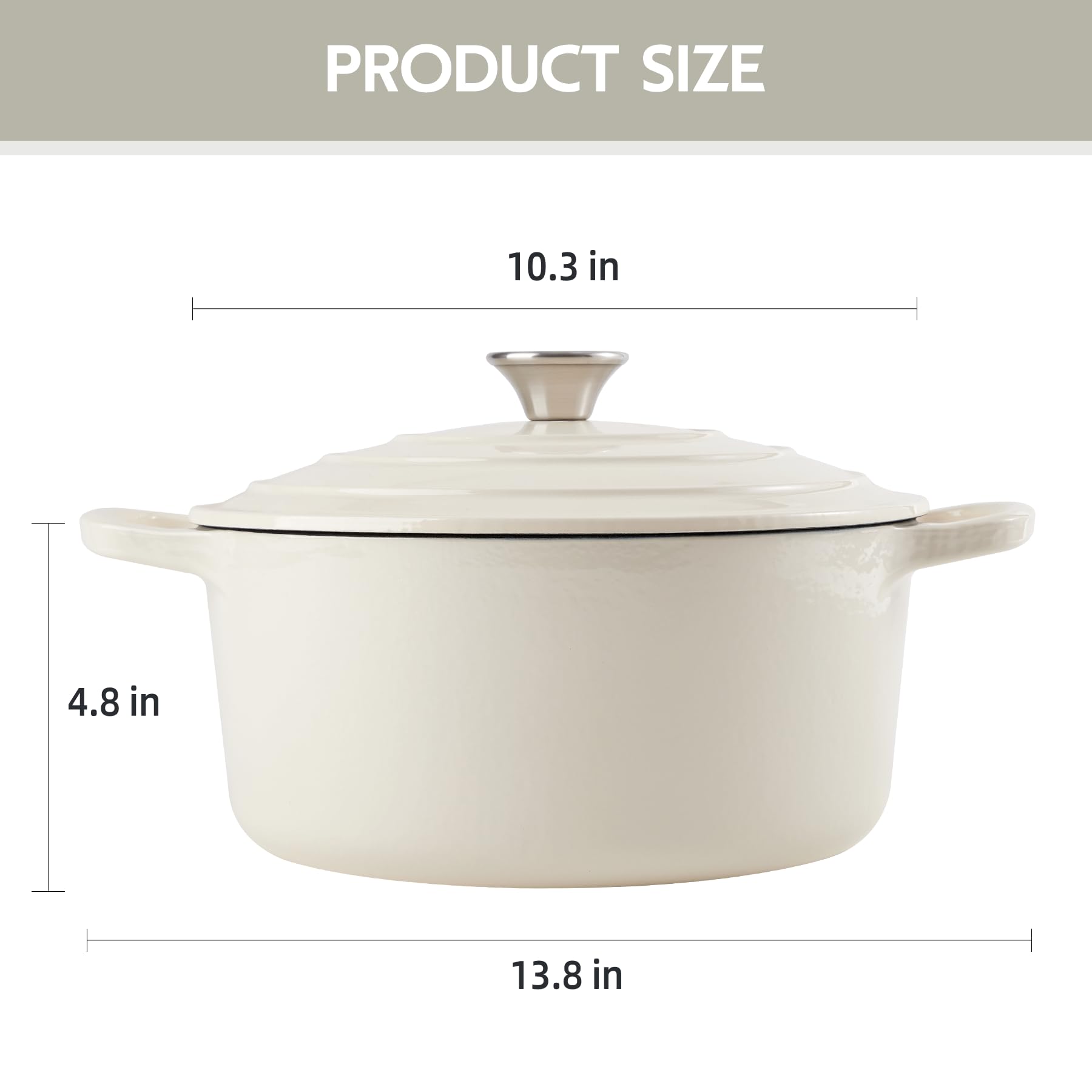 Enameled Cast Iron Dutch Oven with Lid - Big Dual Handles - Round Pot for Versatile Cooking 6 Quart