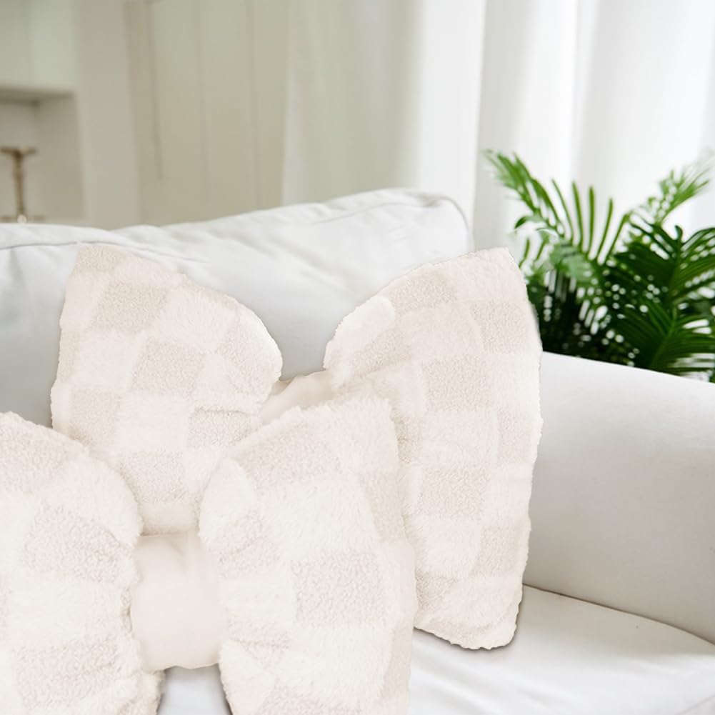 Two Pcs Big Bow Pillow Shaped Cushion Plush Car Lumbar Pillow Aesthetic Home Decor Throw Pillows for Room Bed Sofa Couch Decor