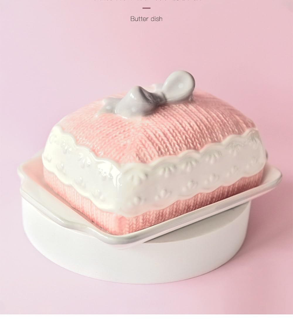 Butter plate, Butter knife, Western food, Dim sum biscuits, Dessert plate with cover, Serving plate, Nordic style (Pink, Without a knife)