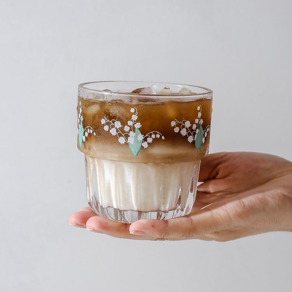 Set of 2 12 oz French Drinking Glasses Floral Juice Cup Cute Rabbit Bow Glass Cups