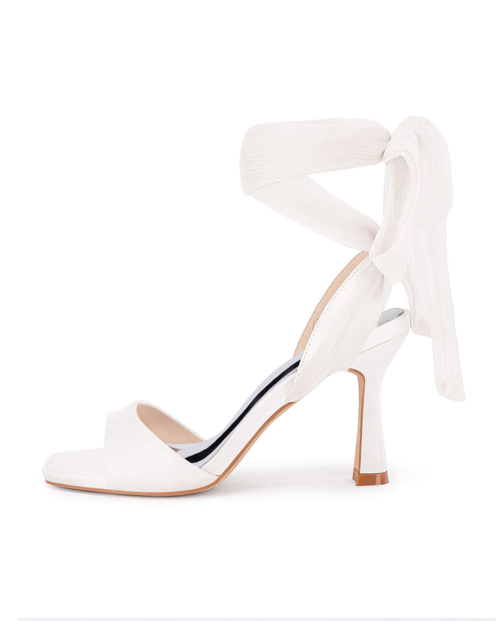 Womens Strappy Kitten Heels Sandals Lace Up Square Open Toe High Heels Satin Summer Dress Shoes