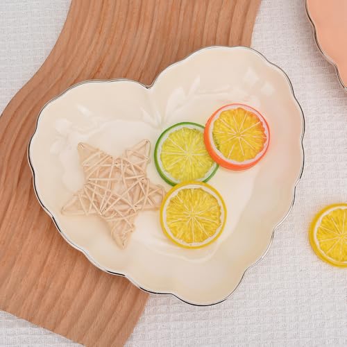 Porcelain Serving Dish, Heart Shape Candy Bowls, Ceramics Flower Relish Tray with Metallic Rim
