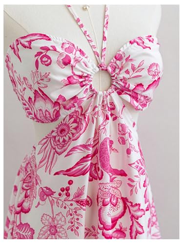 Women's Floral Halter Neck Vacation Dress Sleeveless Cut Out Boho Cami Dress
