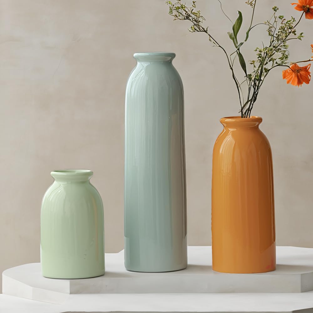 Tall Decorative Ceramic Vase Set, 3 Pieces