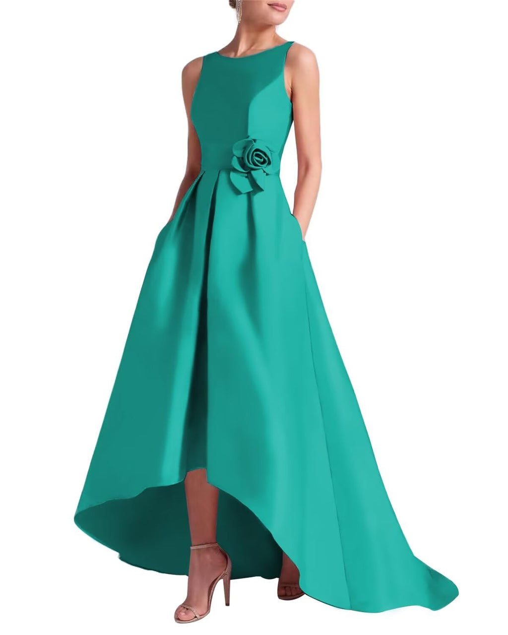 Women's 3D Flower Satin Mother of The Bride Dresses Hi-Low Formal Evening Party Gown