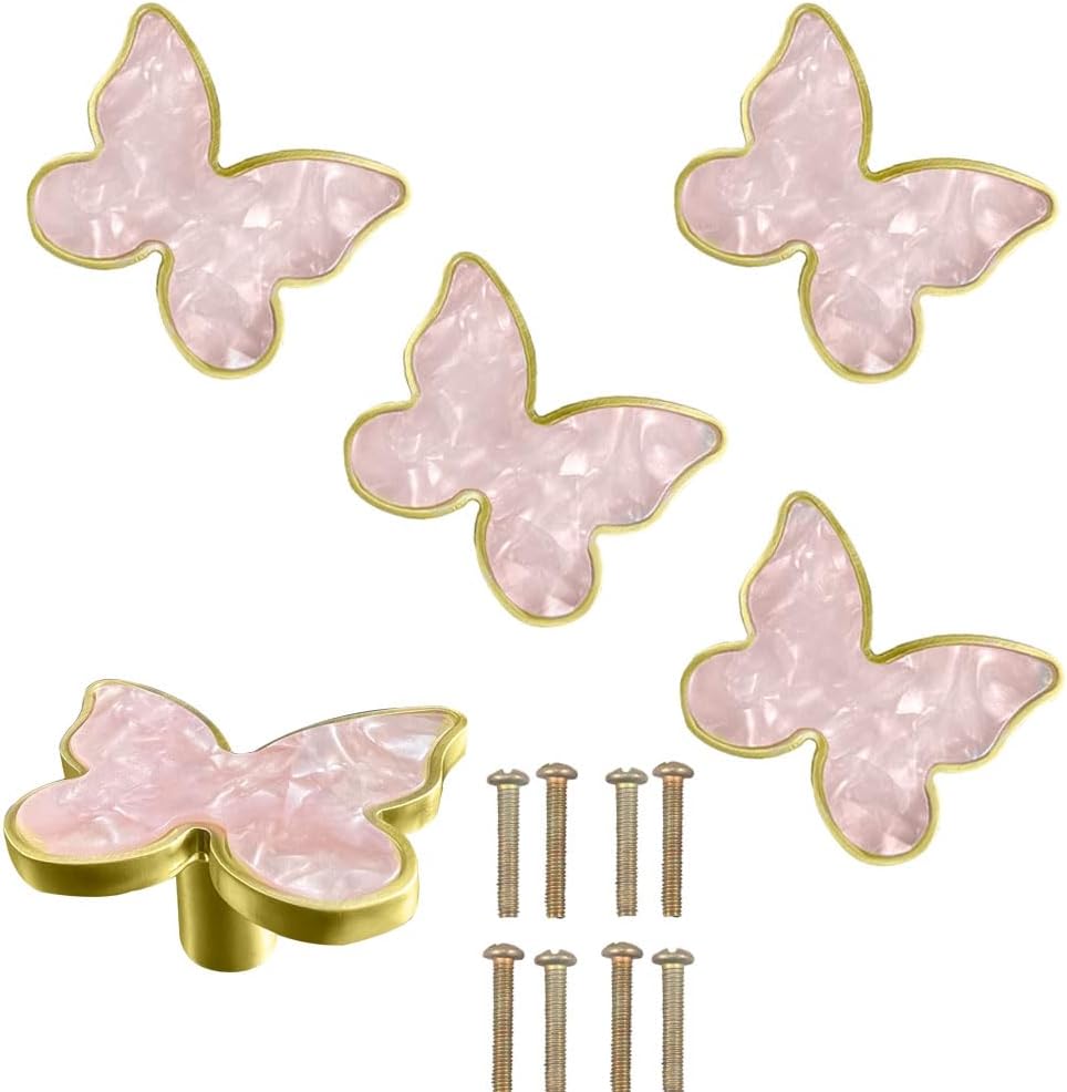 Butterfly 6 pcs Shape Knobs Handle Gold Cabinet Knobs Decoration Door Handle Single Hole Handles Cabinet Drawer Dresser Kitchen Wardrobe Furniture Hardware Pulls