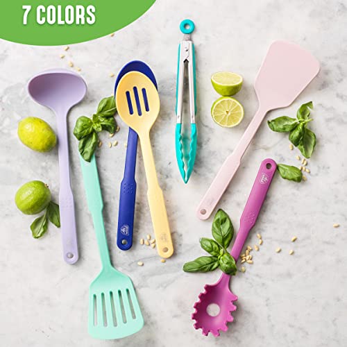 Cooking Tools and Utensils, 7 Piece Nylon Set including Spatulas Turner Spoons and Tongs, Dishwasher Safe