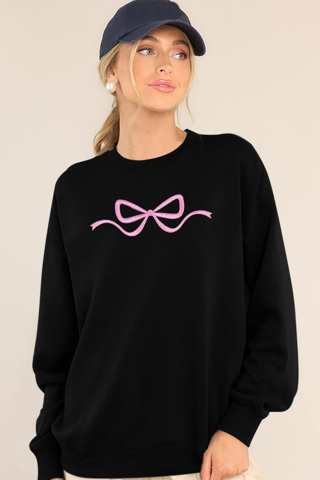 Ladies Bow Sweatshirt Coquette Sweater - Embroidered sweatshirt Clean Girl Aesthetic Shirt Fall Crewneck Pullover