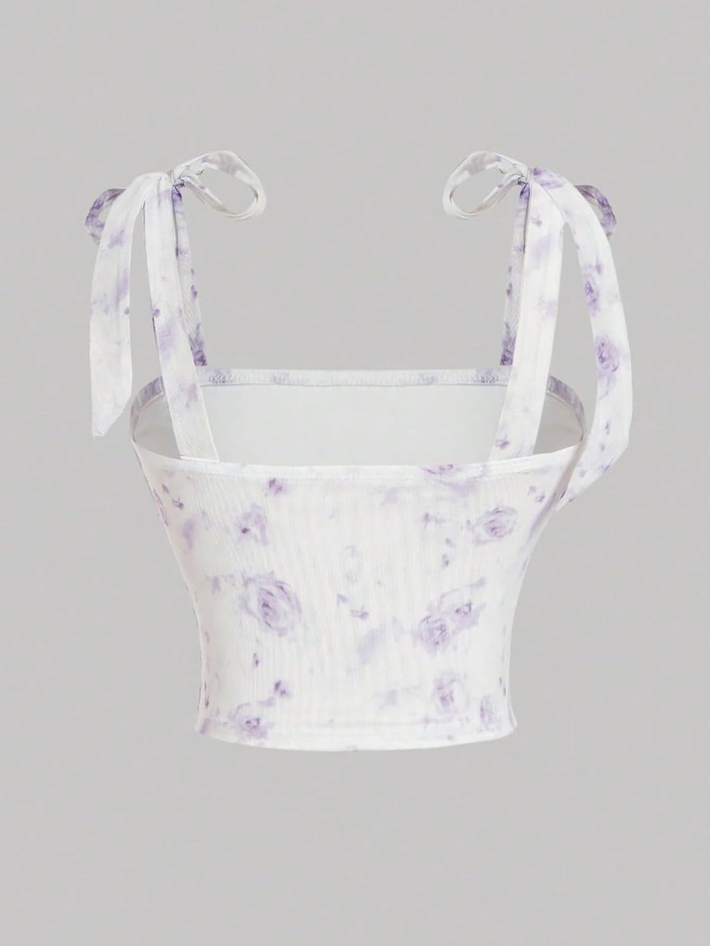 Women's Bow Tie Shoulder Crop Tops Mesh Floral Boho Top Ruched Cami Tops