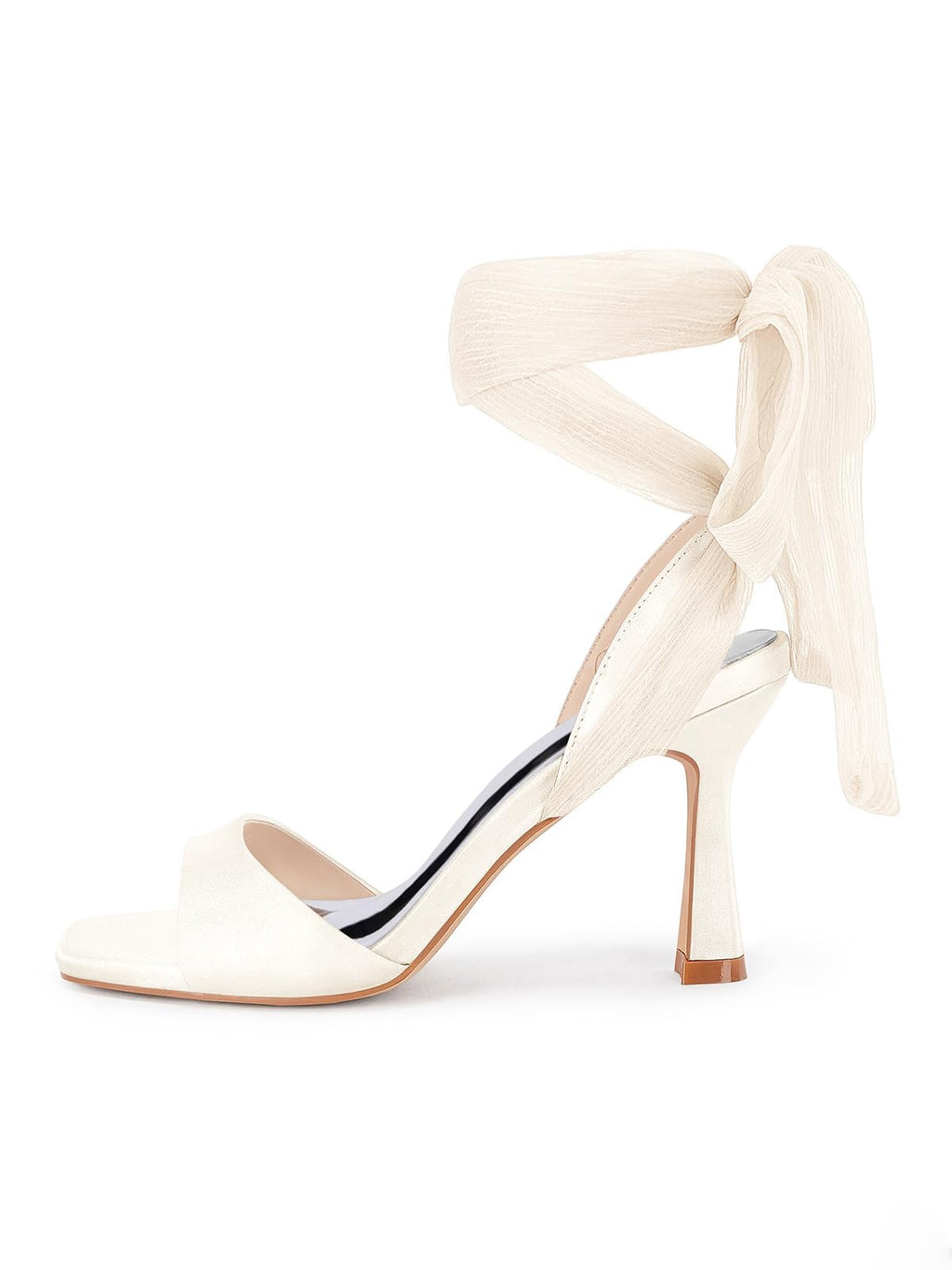 Womens Strappy Kitten Heels Sandals Lace Up Square Open Toe High Heels Satin Summer Dress Shoes