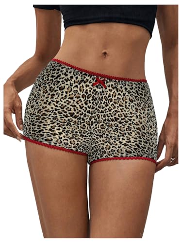 Women's Y2k Low Waist Biker Shorts Leopard Print Lace Trim Track Shorts