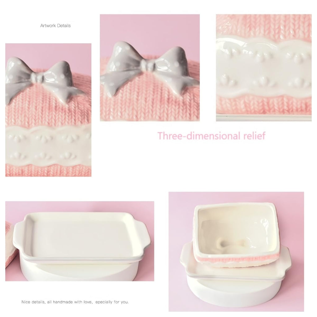 Butter plate, Butter knife, Western food, Dim sum biscuits, Dessert plate with cover, Serving plate, Nordic style (Pink, Without a knife)