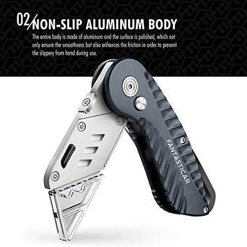 Folding Utility Knife, Cute Metal Box Cutter with Extra 5 Sharp Blades, Quick Blade Change, and Preminium Gift Packaging, for Cardboard Opener, Paper Cutter