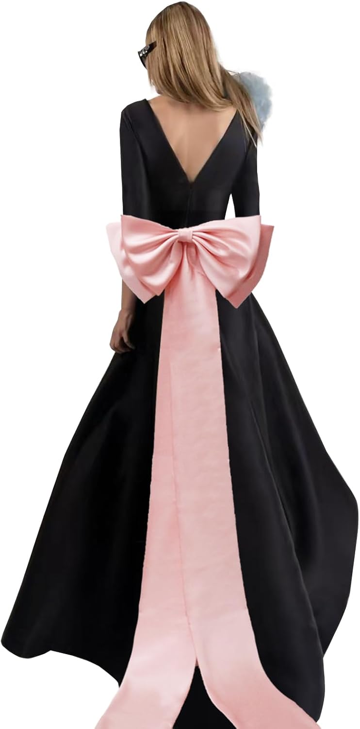 Detachable Big Bow Long Train Satin Bowknot Sweep Train Waist Sash Belt Bowknot for Wedding Formal Dress