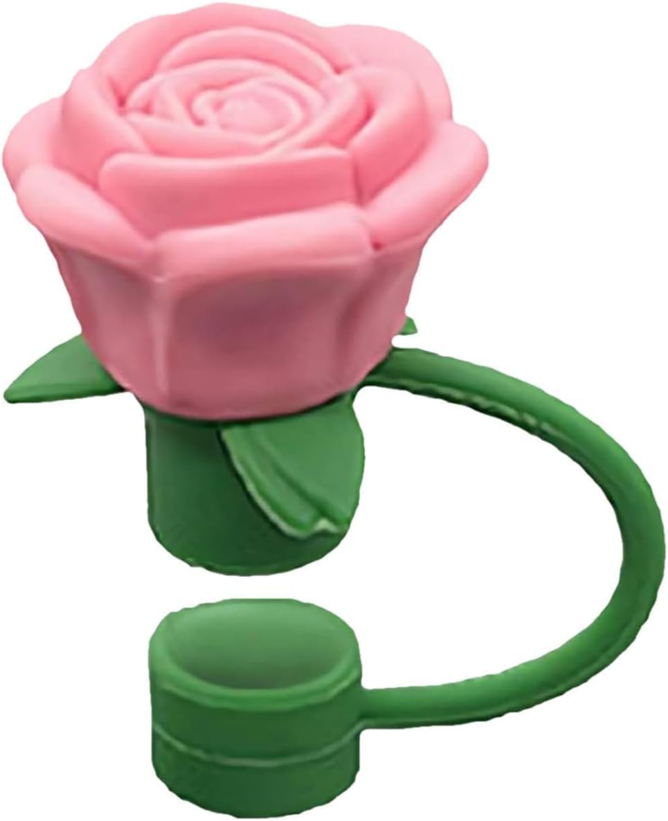 Rose Flower Straw Covers for Stanley Cup, Silicone Cover Dust Proof Plugs Protector 4Pcs 10mm